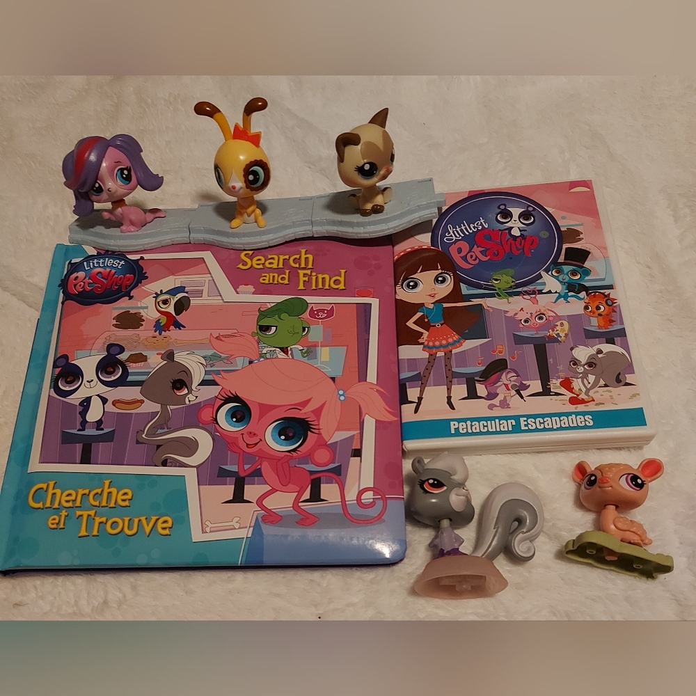 **3 Listings $40* LPS (Littlest Pet Shops) lot includes 5 toys, Book and DVD